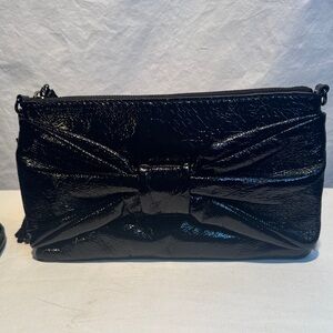 Jessica Simpson Shiny Black Bow Clutch